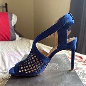Vince Camuto Blue Heels with Laser-Cut Design